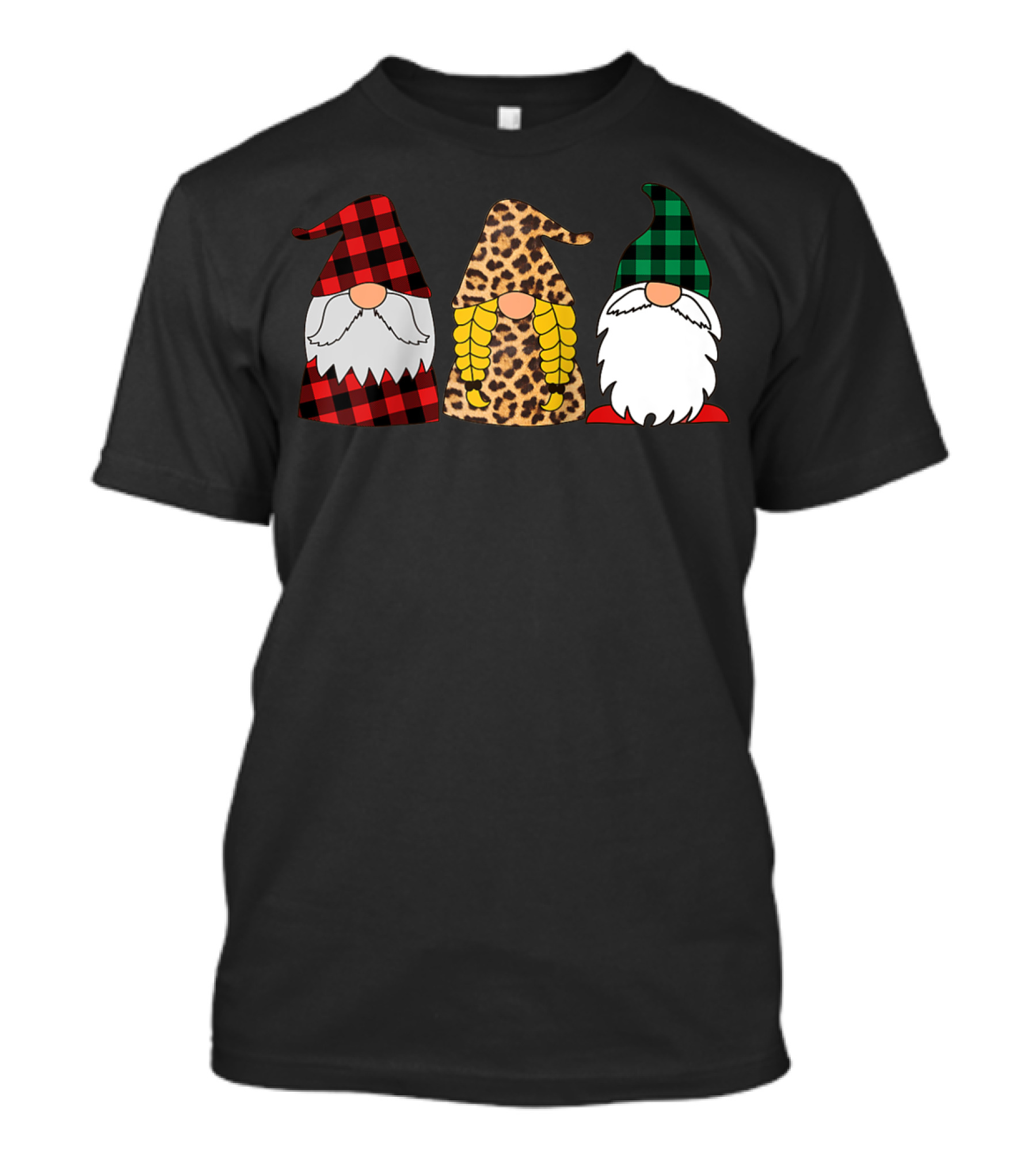 Gnomes Red Plaid Leopard Print Green Plaid T-Shirt
