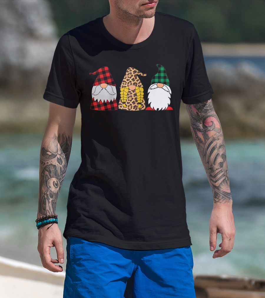 Gnomes Red Plaid Leopard Print Green Plaid T-Shirt