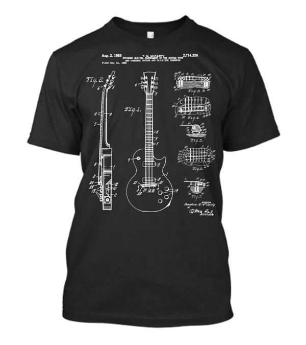 Aug 2 1955 T M McCarty Patent No 2714326 Electric Musical Instrument Guitar Type T-Shirt