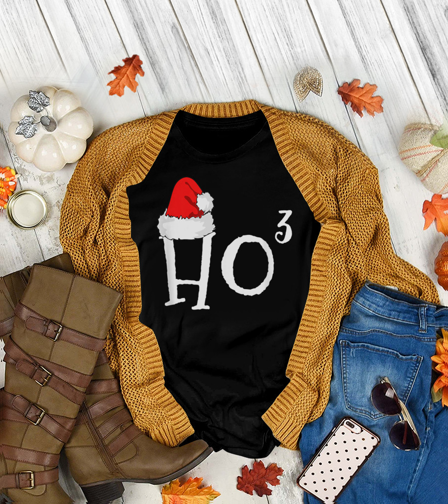 Ho3 Cubed Santa Hat Christmas Hohoho Math Teacher T-Shirt