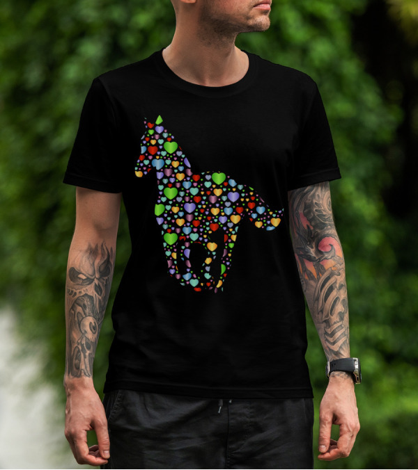 Horse Lover Equestrian Hearts Multicolored T-Shirt