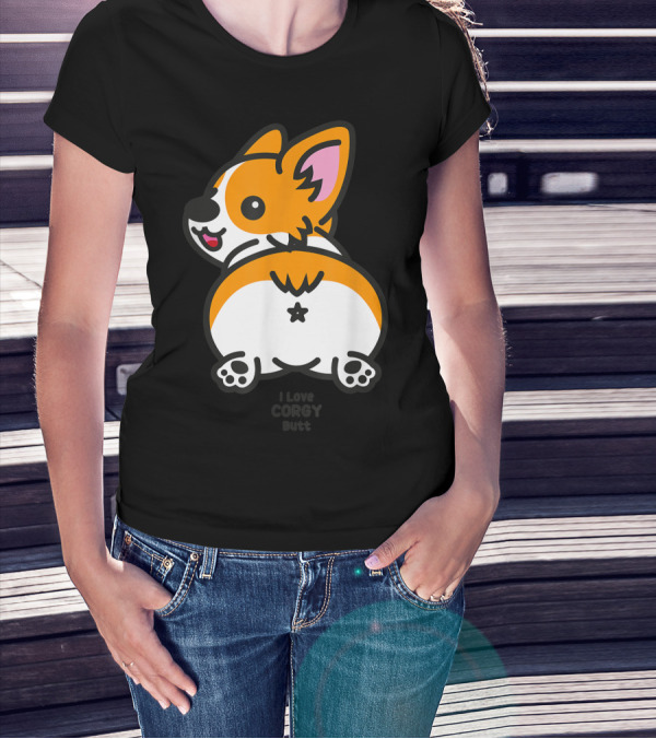 I Love Corgi Butt Playful Cartoon Dog T-Shirt