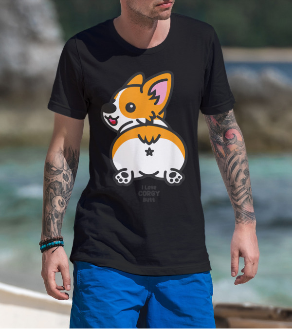 I Love Corgi Butt Playful Cartoon Dog T-Shirt
