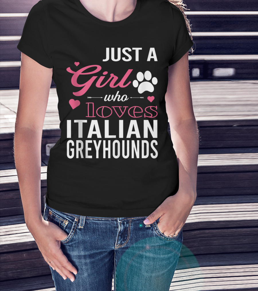 Just A Girl Who Loves Italian Greyhounds Paw Print Hearts T-Shirt