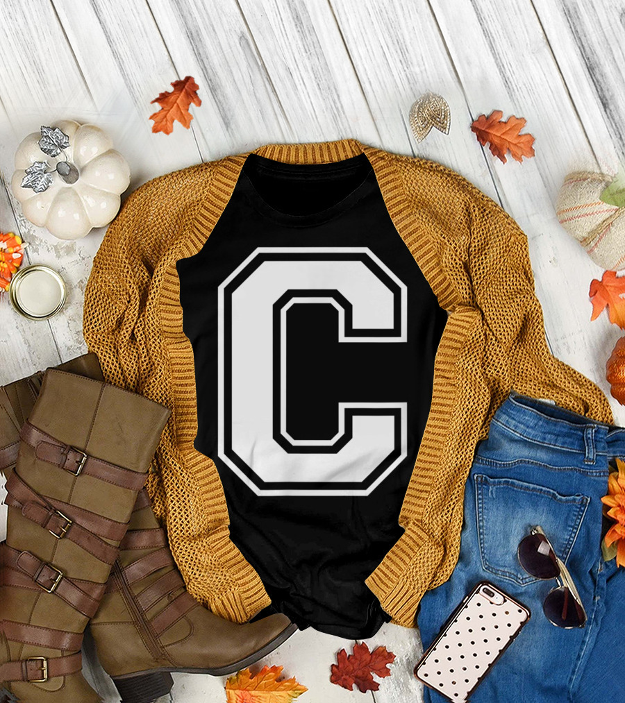 Letter C Name Initial Group Match Old School Block T-Shirt