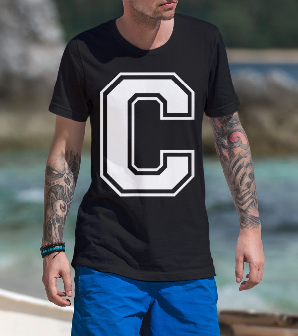 Letter C Name Initial Group Match Old School Block T-Shirt