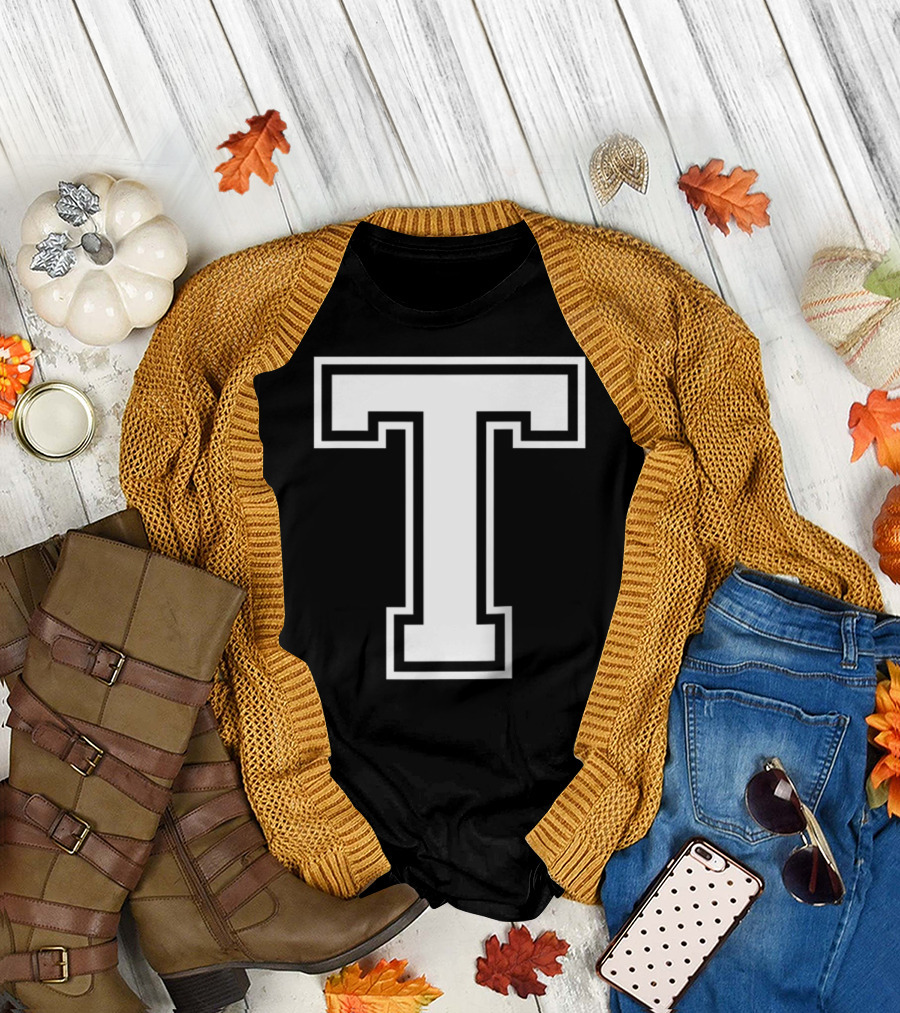 Letter T Initial Old School Bold Monogram T-Shirt