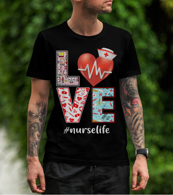 LOVE Heartbeat Nurselife Christmas Nursing T-Shirt