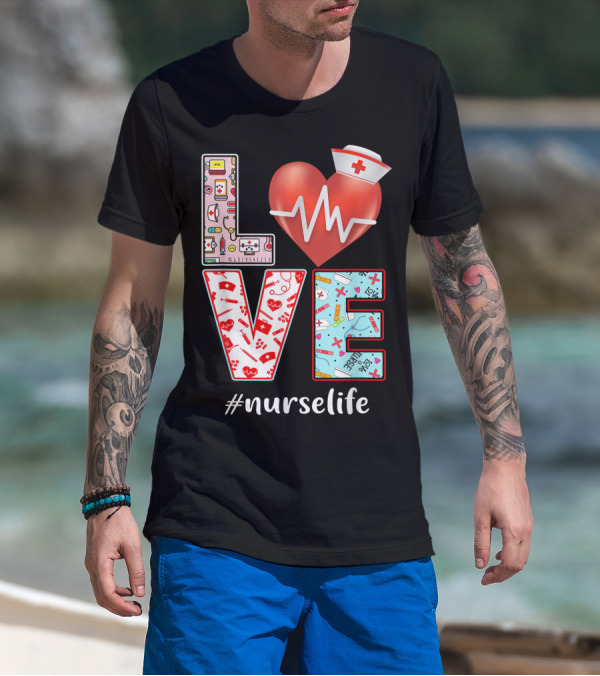 LOVE Heartbeat Nurselife Christmas Nursing T-Shirt