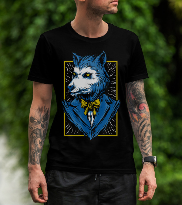 Mafia Don Dire Wolf Anthro In Suit With Yellow Bow Tie T-Shirt