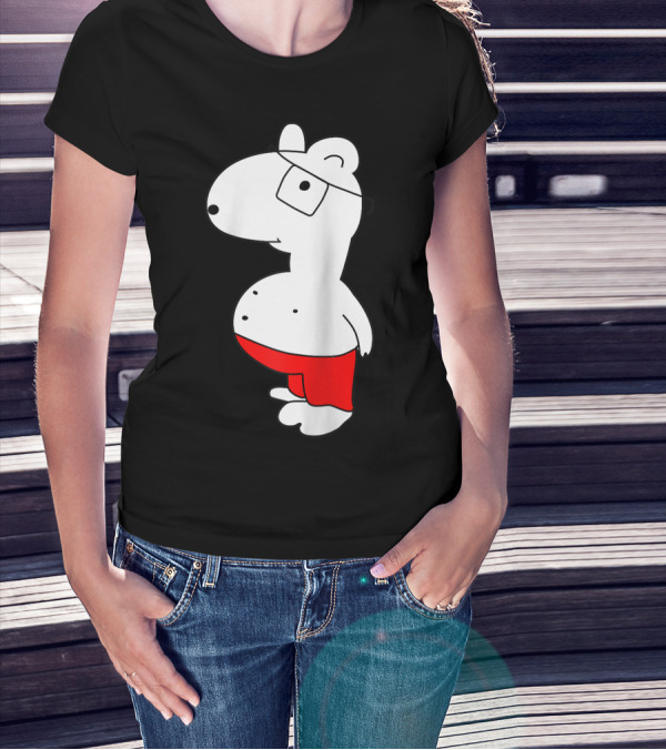 Marcuskun Bear Character With Glasses And Red Shorts T-Shirt