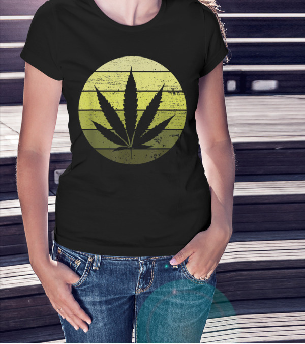Marijuana Leaf Cannabis THC Weed Green Circle T-Shirt