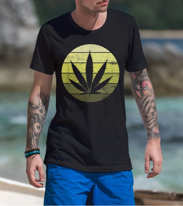 Marijuana Leaf Cannabis THC Weed Green Circle T-Shirt