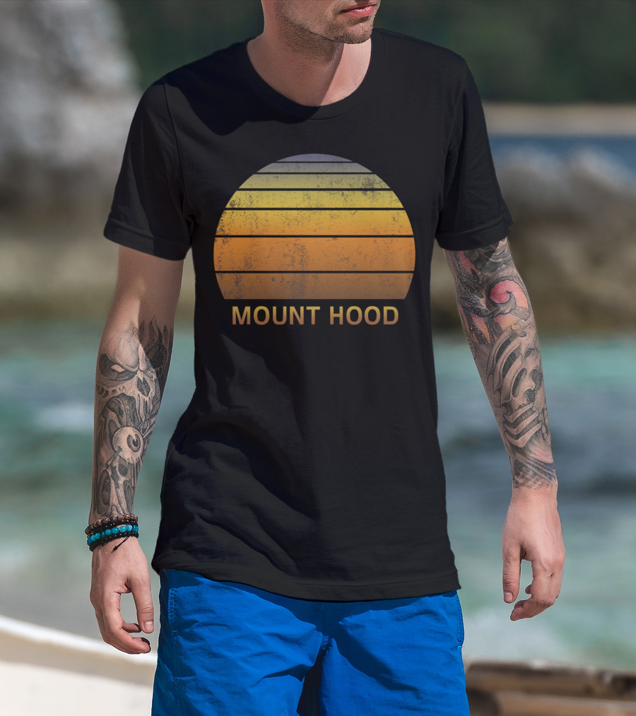 Mount Hood Oregon Vintage Sunset Stripes T-Shirt