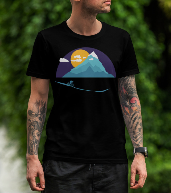 Mountainbiker Scenic Landscape Adventure With Sun And Clouds T-Shirt