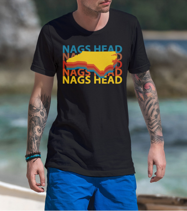 Nags Head North Carolina Outer Banks Vintage Layered Map T-Shirt