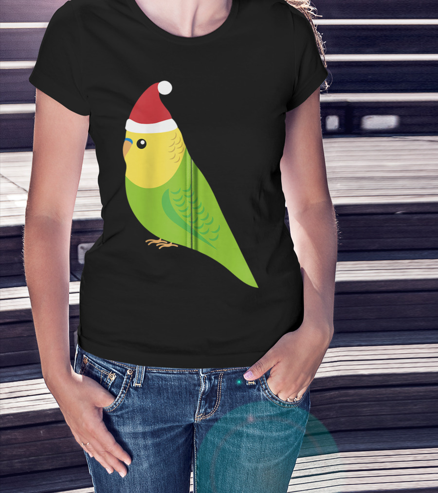 Parakeet Christmas Cute Budgie Bird Santa Hat T-Shirt