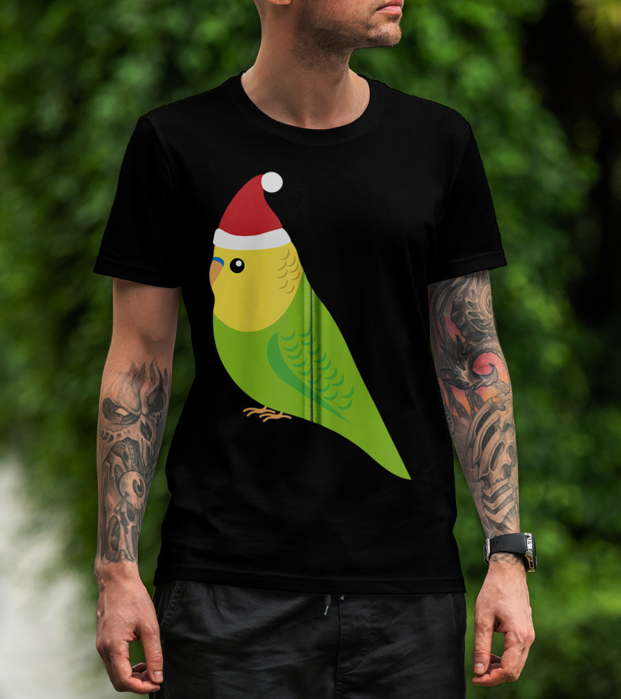 Parakeet Christmas Cute Budgie Bird Santa Hat T-Shirt