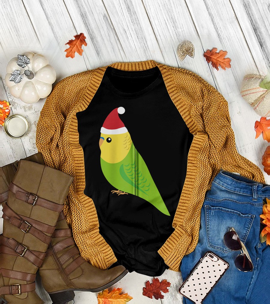 Parakeet Christmas Cute Budgie Bird Santa Hat T-Shirt