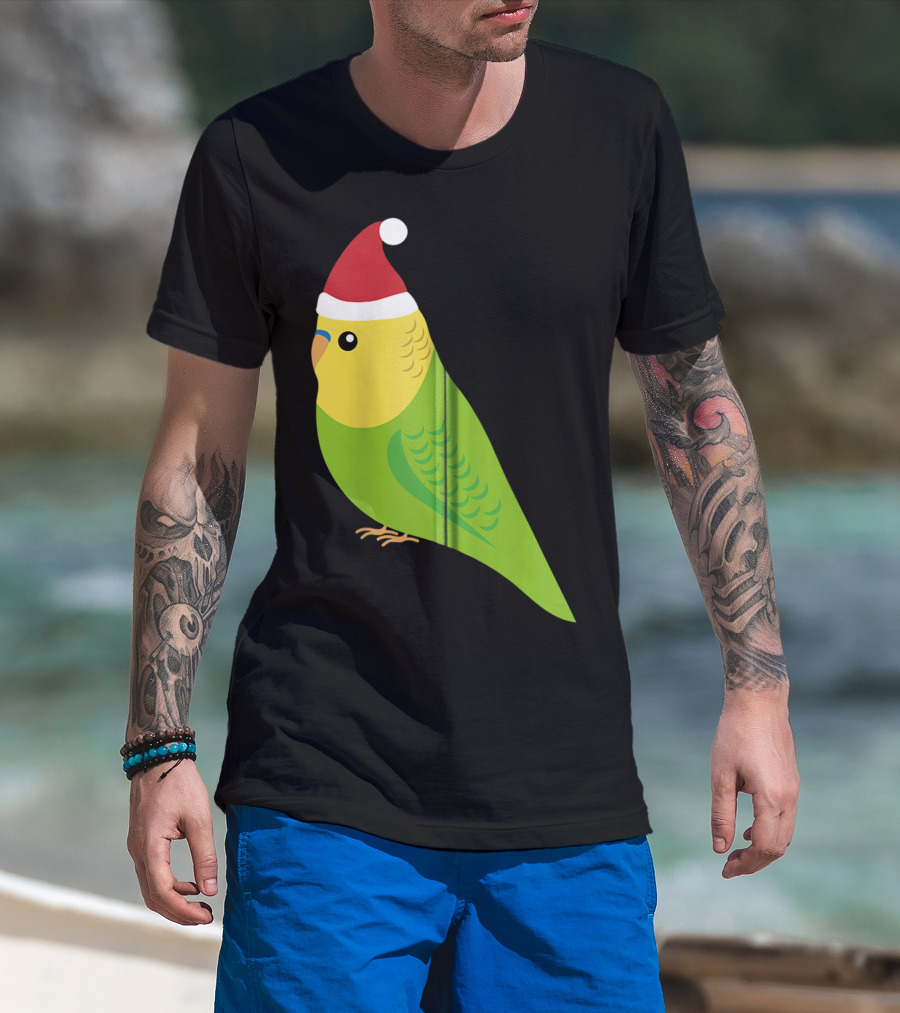 Parakeet Christmas Cute Budgie Bird Santa Hat T-Shirt