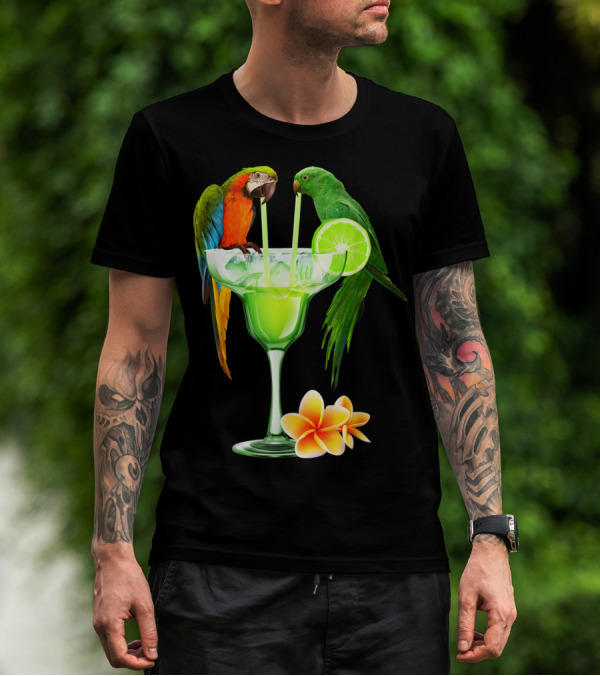 Parrots Enjoying Margaritas With Lime On Tropical Summer Vacation T-Shirt