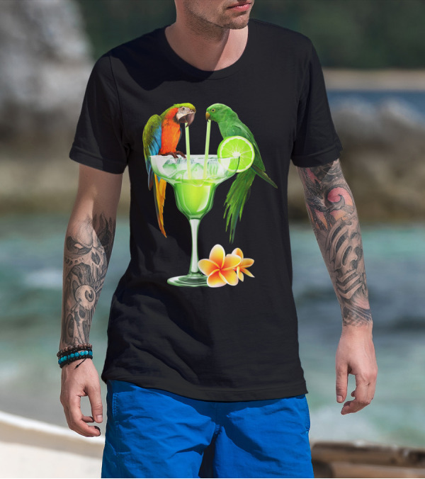 Parrots Enjoying Margaritas With Lime On Tropical Summer Vacation T-Shirt