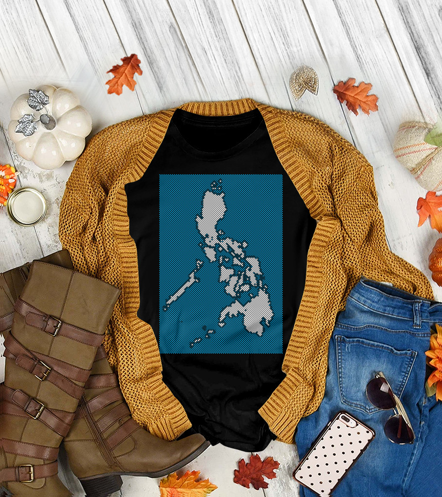 Philippines Map Halftone Blue Background T-Shirt