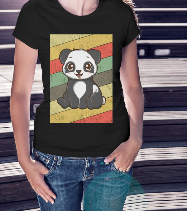 Retro Kawaii Panda Bear Vintage Stripe T-Shirt