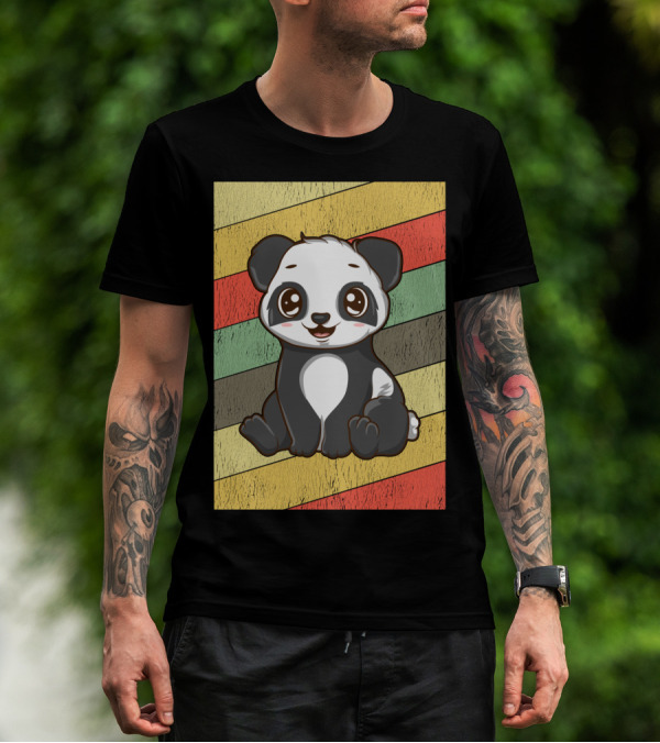 Retro Kawaii Panda Bear Vintage Stripe T-Shirt