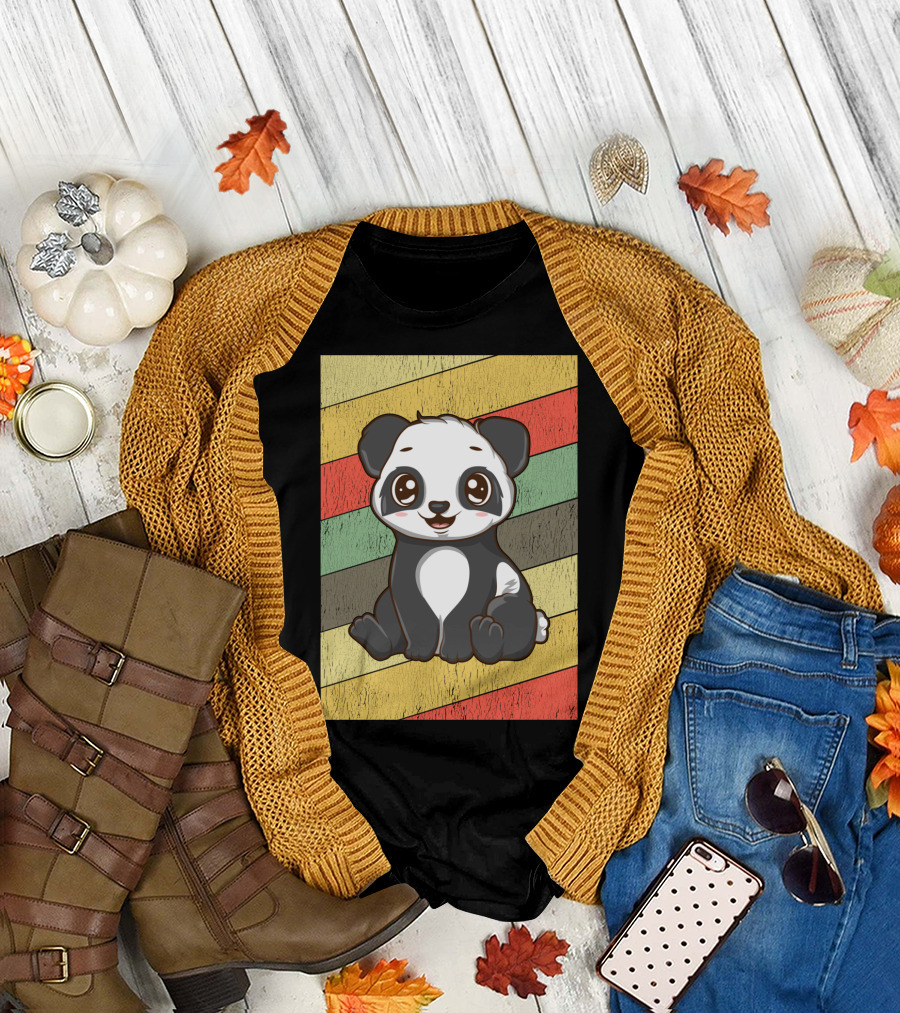 Retro Kawaii Panda Bear Vintage Stripe T-Shirt