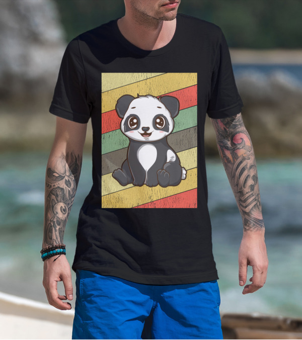 Retro Kawaii Panda Bear Vintage Stripe T-Shirt