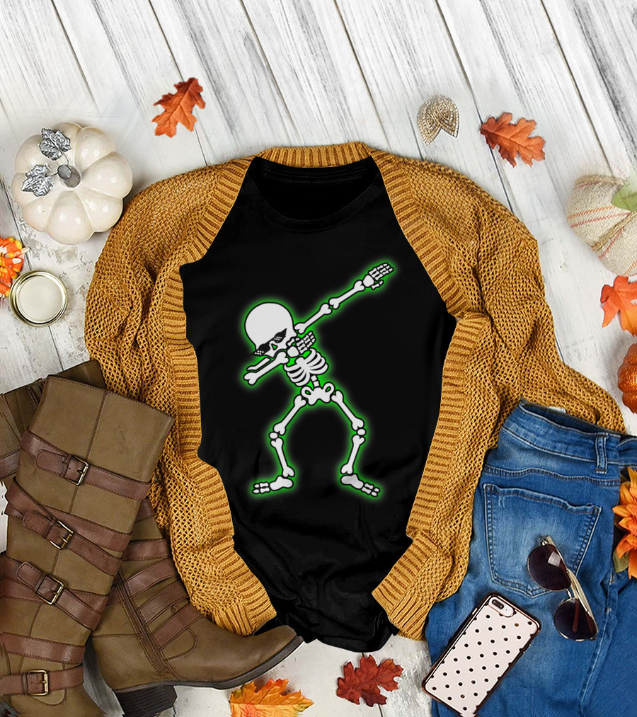 Dabbing Skeleton Halloween Deal With It Meme Glow-in-the-Dark T-Shirt