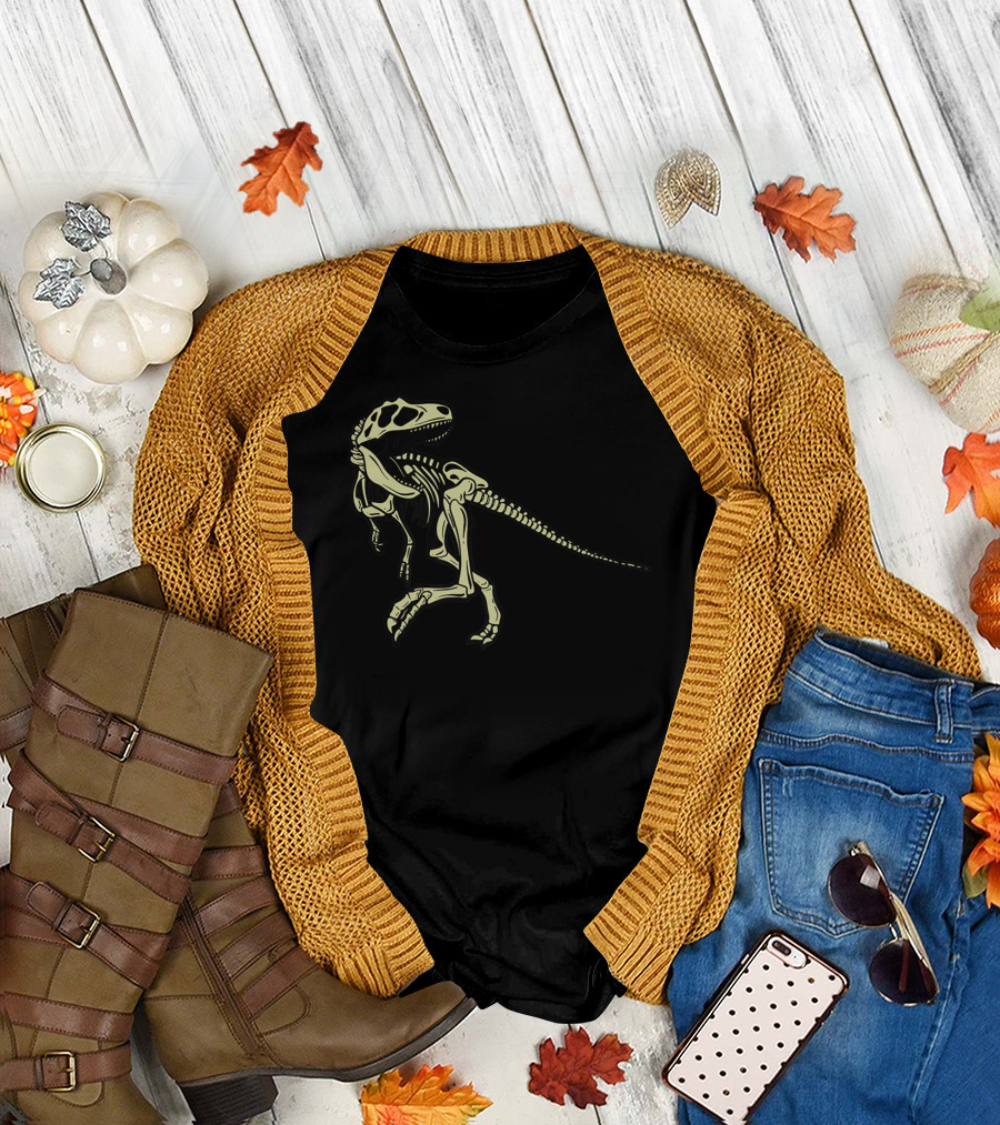Skeleton Dinosaur Rex Cool Halloween Party T-Shirt