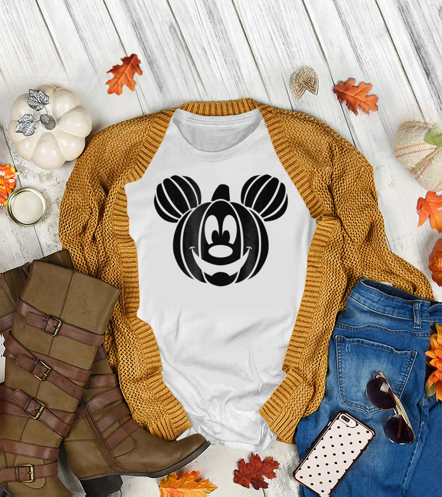Disney Halloween Mickey Mouse Pumpkin Face T-Shirt