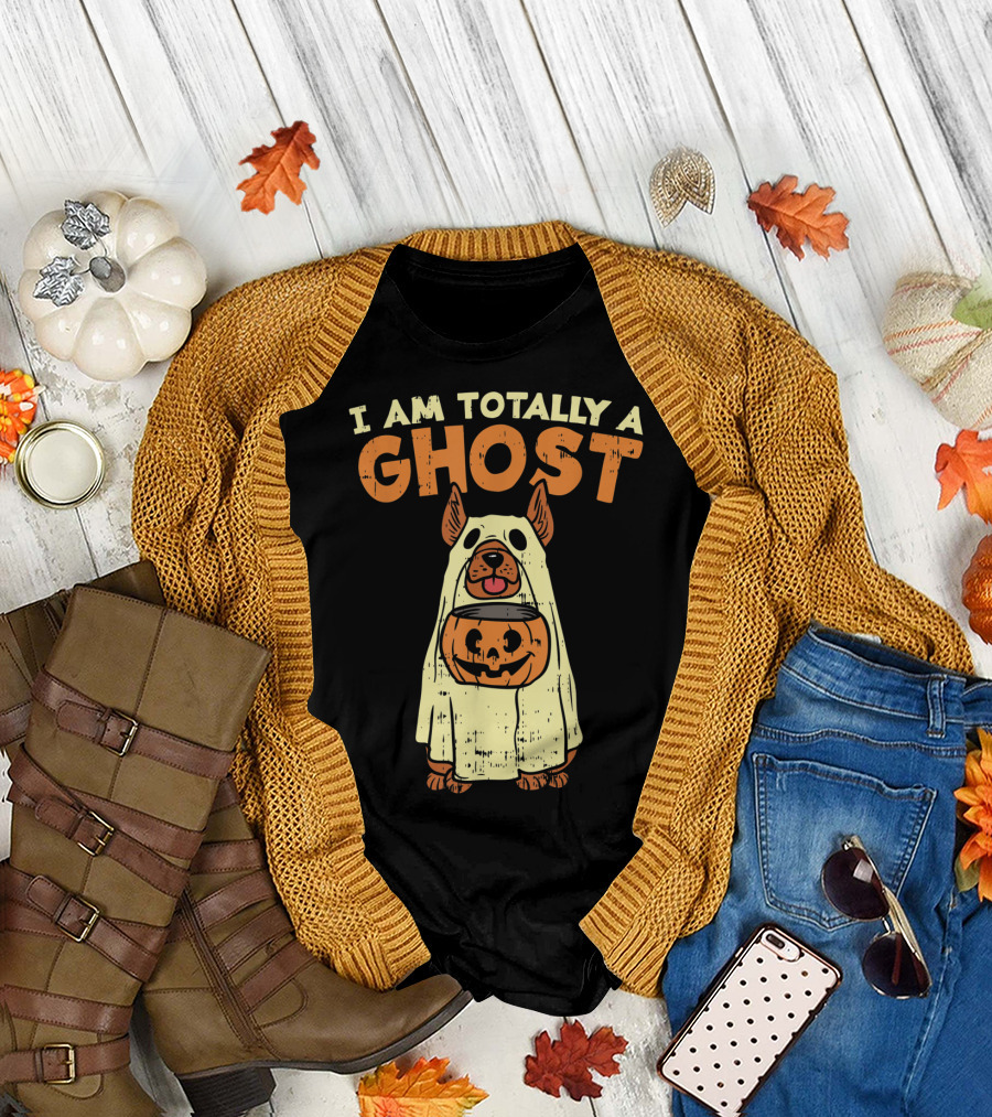 I Am Totally A Ghost Dog Halloween Pumpkin German Shepherd T-Shirt