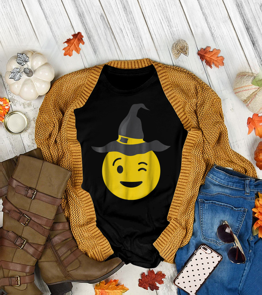 Winky Witch Hat Emoji Wink Blink T-Shirt