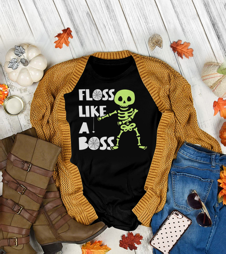 Floss Like A Boss Floss Dance Skeleton Halloween T-Shirt