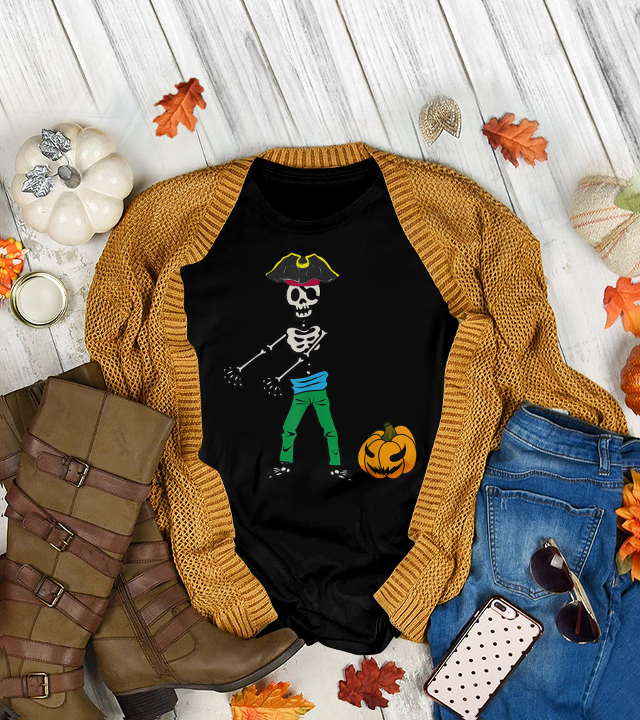 Floss Dance Skeleton Pirate Halloween Flossing Jack-O'-Lantern T-Shirt