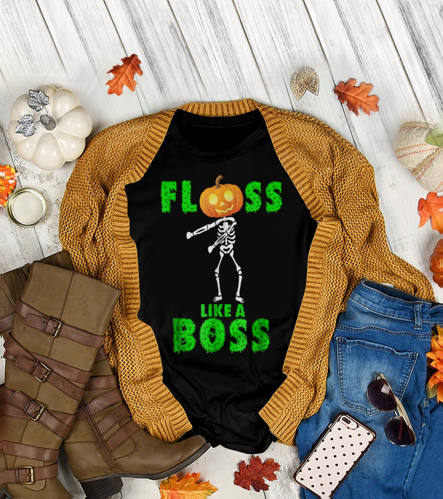 Floss Like A Boss Skeleton Pumpkin Dance T-Shirt