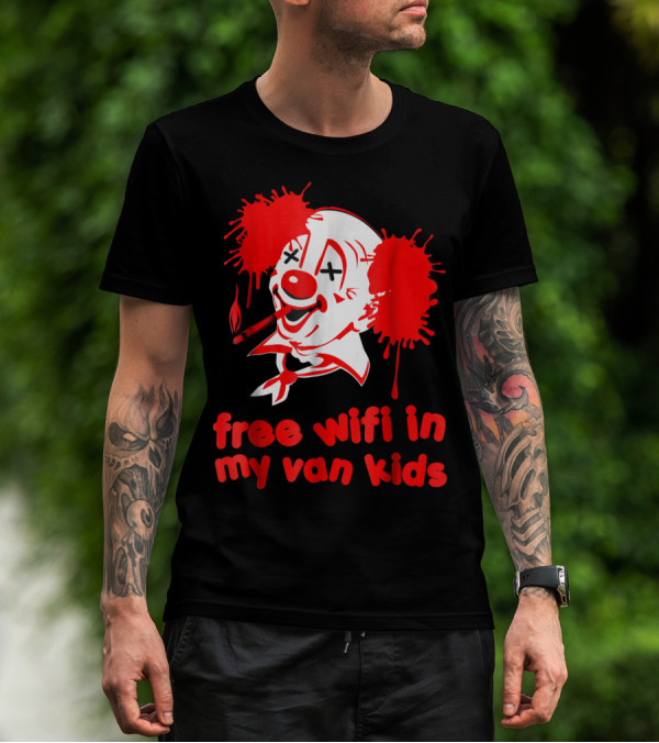 Free WiFi In My Van Kids Funny Evil Clown Halloween Creepy T-Shirt