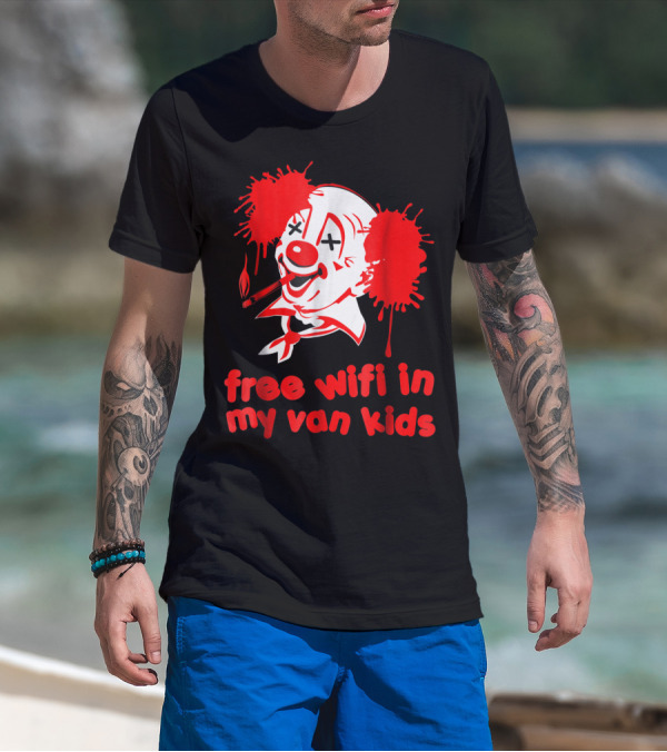 Free WiFi In My Van Kids Funny Evil Clown Halloween Creepy T-Shirt