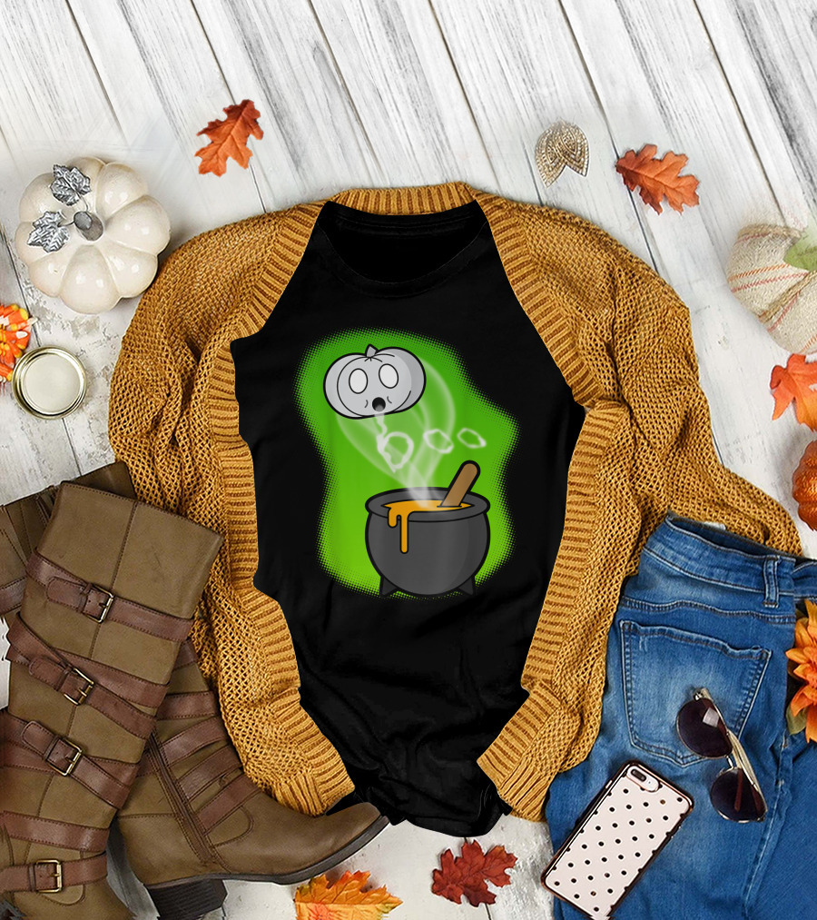 Funny Halloween Ghost Pumpkin Boo Spooky Cauldron T-Shirt