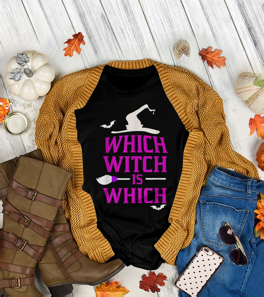 Funny Which Witch is Which Halloween Broomstick and Bat T-Shirt