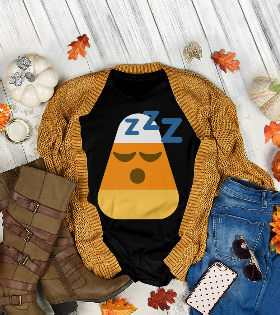 Halloween Candy Corn Sleeping Emoji Zzz T-Shirt