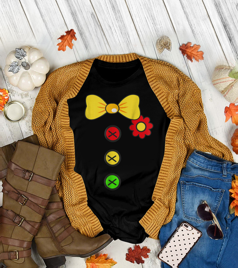 Halloween Clown Costume Bow Tie Flower Colorful Buttons T-Shirt