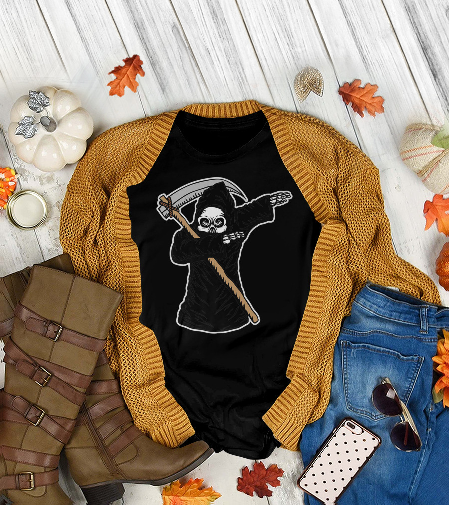 Halloween Skeleton Dabbing Grim Reaper with Scythe T-Shirt