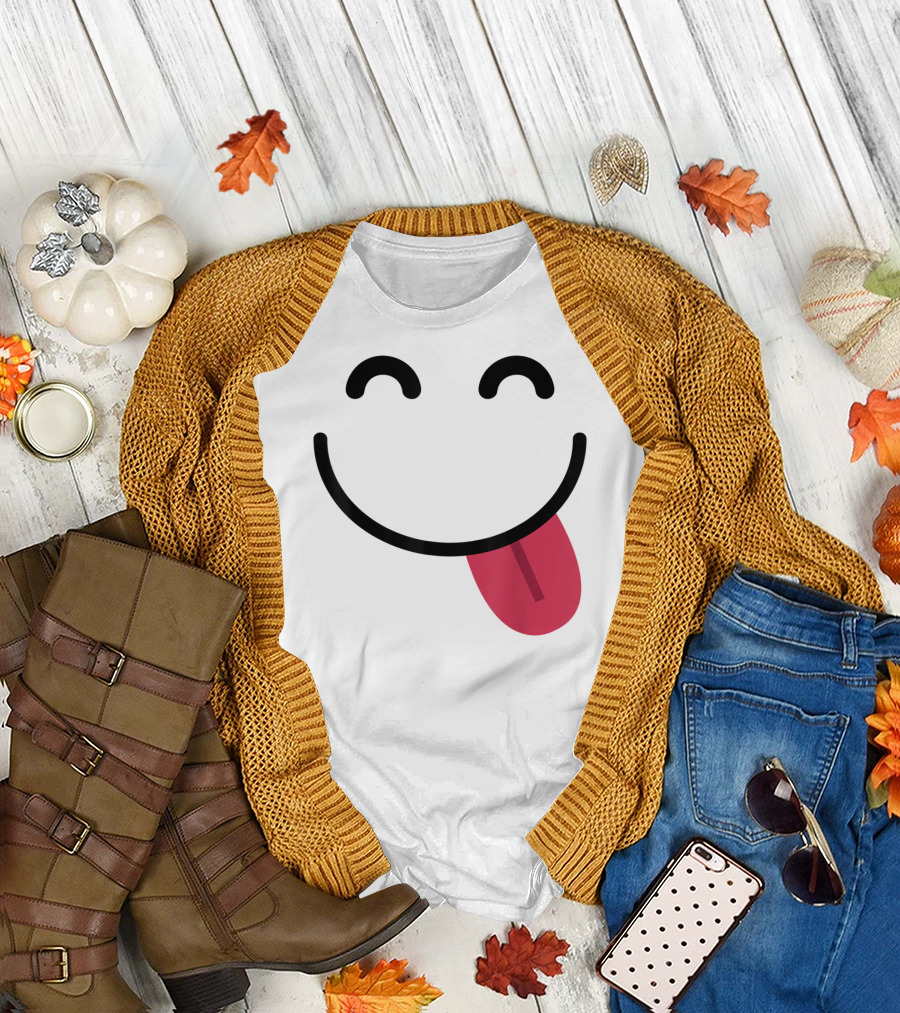 Halloween Emojis Costume Smiling Delicious Emoticon with Tongue Out T-Shirt