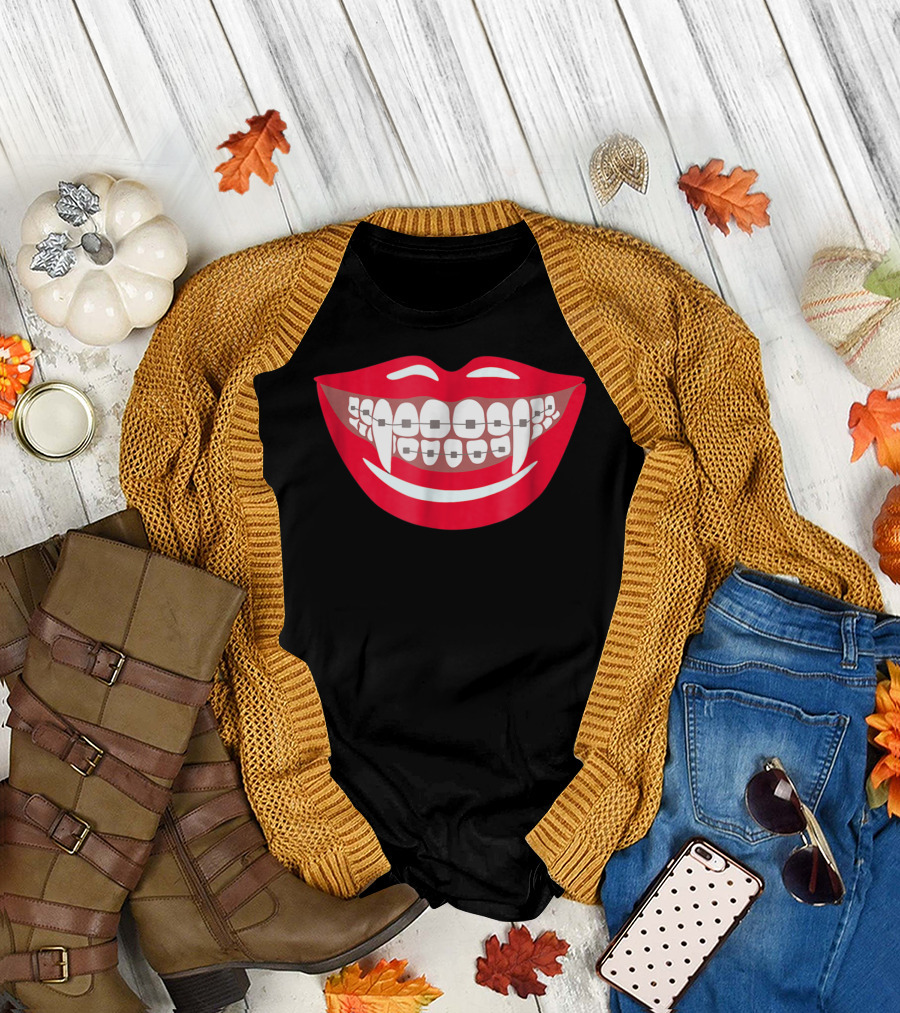 Halloween Vampire Teeth Braces Funny Orthodontist Smile T-Shirt