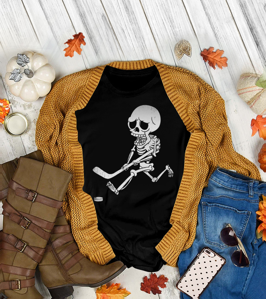 Halloween Skeleton Playing Ice Hockey T-Shirt