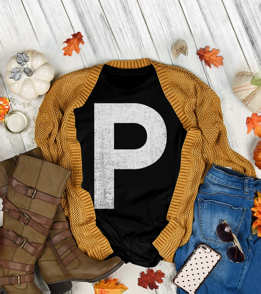 Halloween P Letter Salt And Pepper Matching T-Shirt